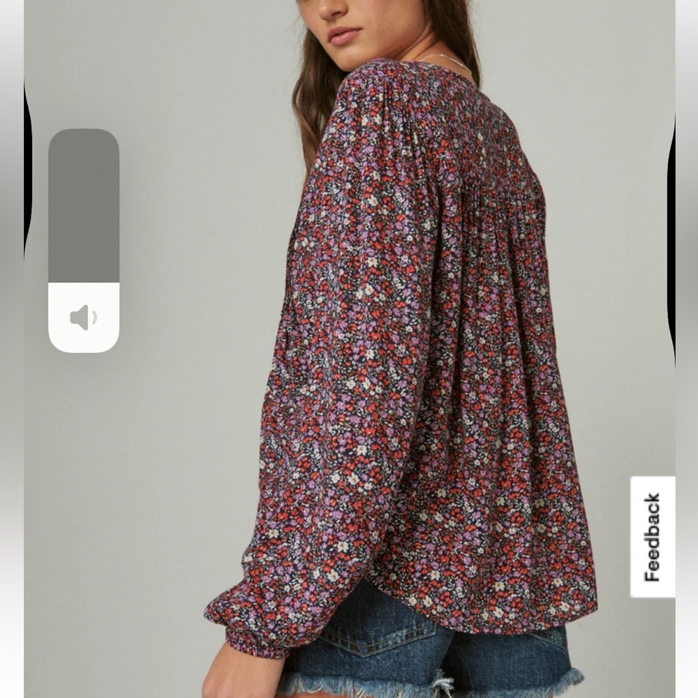 Lucky Brand Floral Pintuck Popover Blouse Pesant Top Button Down Front SZ M - Picture 4 of 10